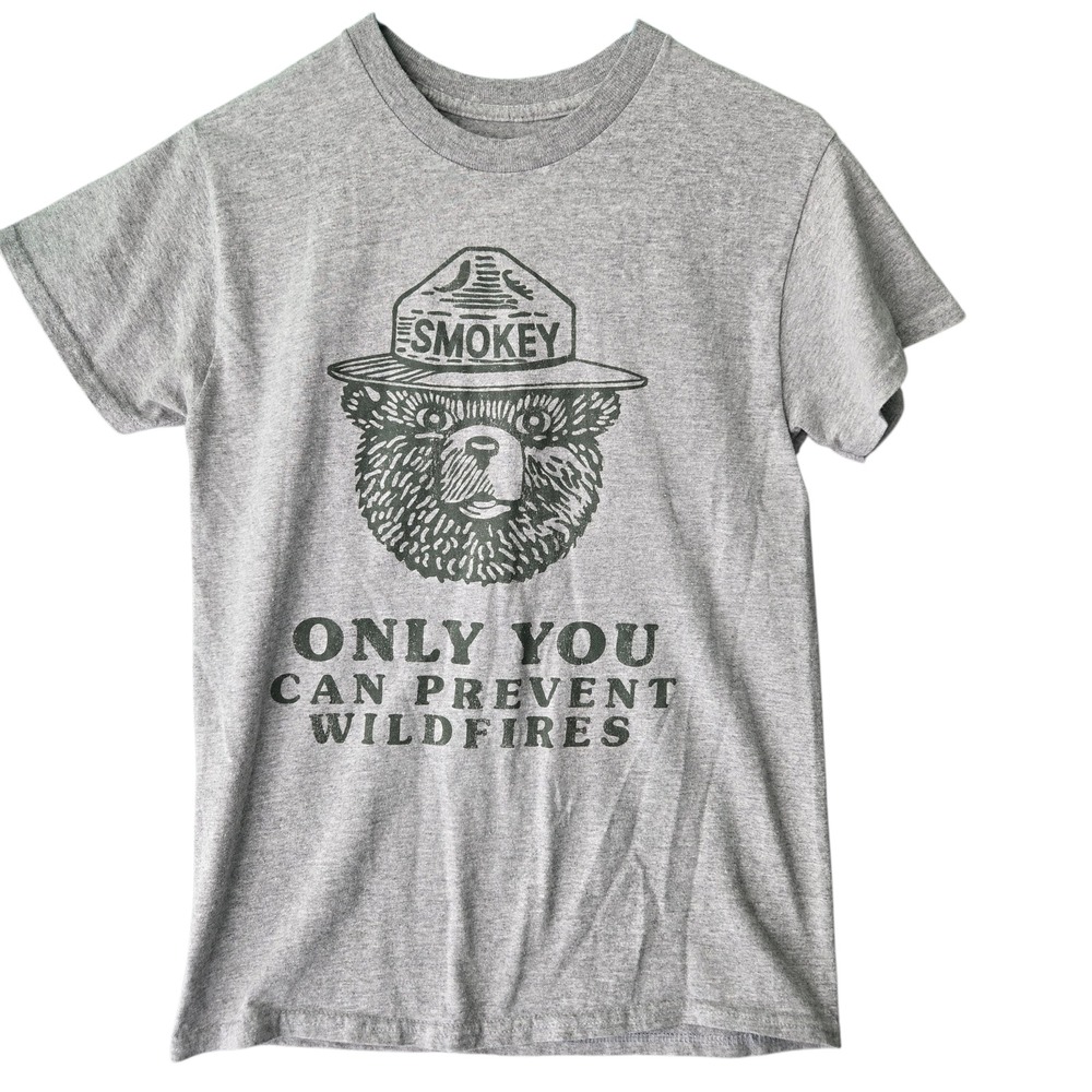 Smokey The Bear Only You Can Prevent Wildfires Graphic‎ Tee Shirt Gray Small